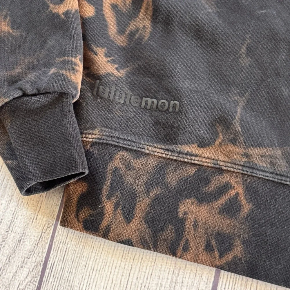 Lululemon Tie Dye Cropped Crewneck Sweatshirt Black Brown Bleach Wash Women's M